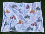 Watercolor Floral Princess Castles Name Blanket