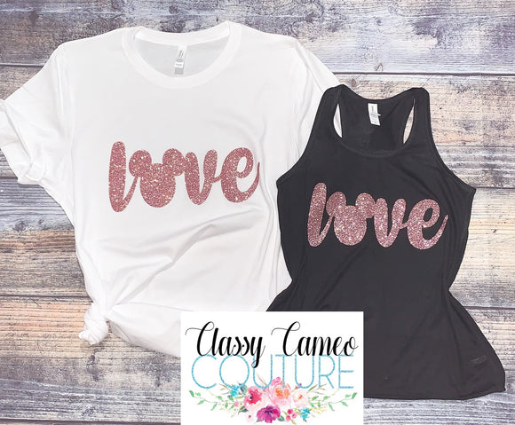 KIDS & ADULTS - Rose Gold Mouse Love Tanks / Tees